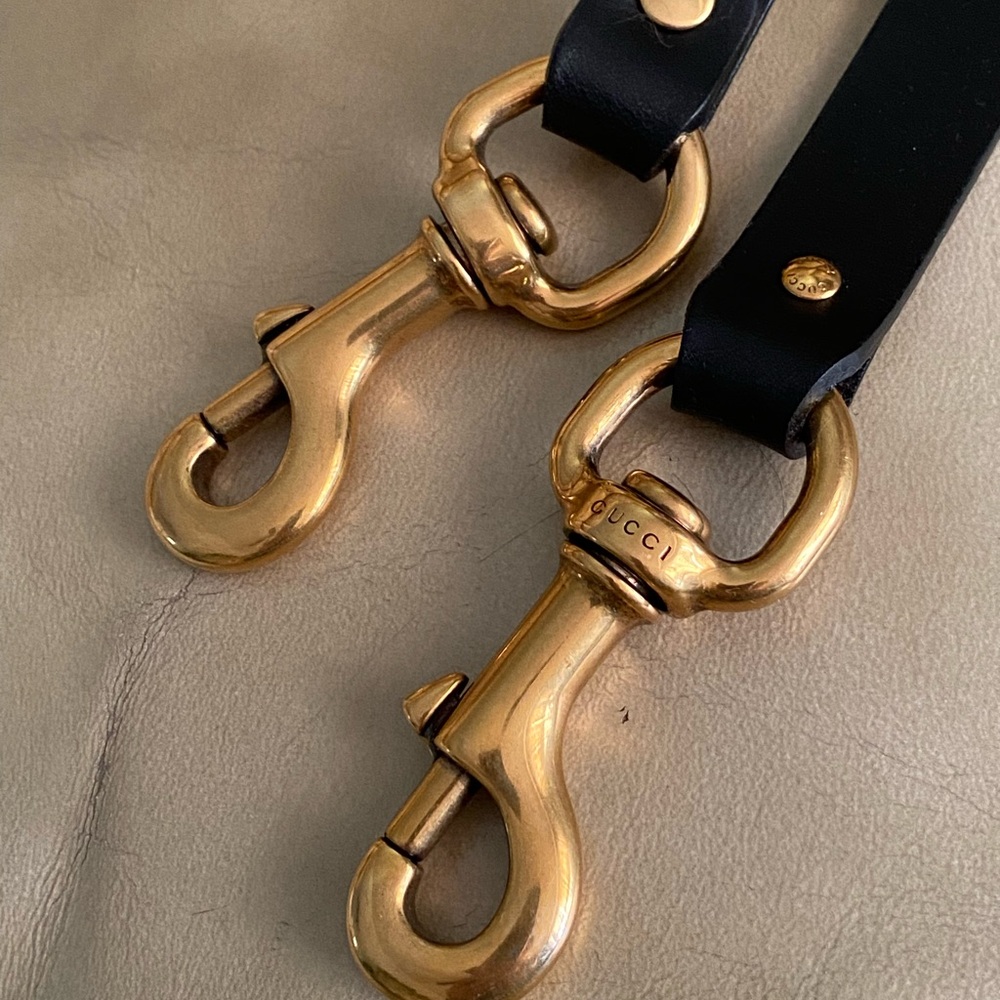 GUCCI Replacement Smooth Leather Strap for Shoulder Bag Black Brass GG - Picture 7 of 8